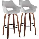 Mustang 30" Swivel Bar Stool in Walnut Wood & Grey Fabric w/ Black Footrest (Set of 2)